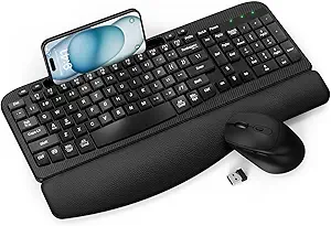 Wireless Keyboard and Mouse Combo, Wave Keys Full-Sized Ergonomic Keyboard with Cushioned Plam Rest, Phone Holder, Comfortable Natural Typing, 2.4G Cordless Set for Computer, Laptop, PC, Mac, Windows - Image 3